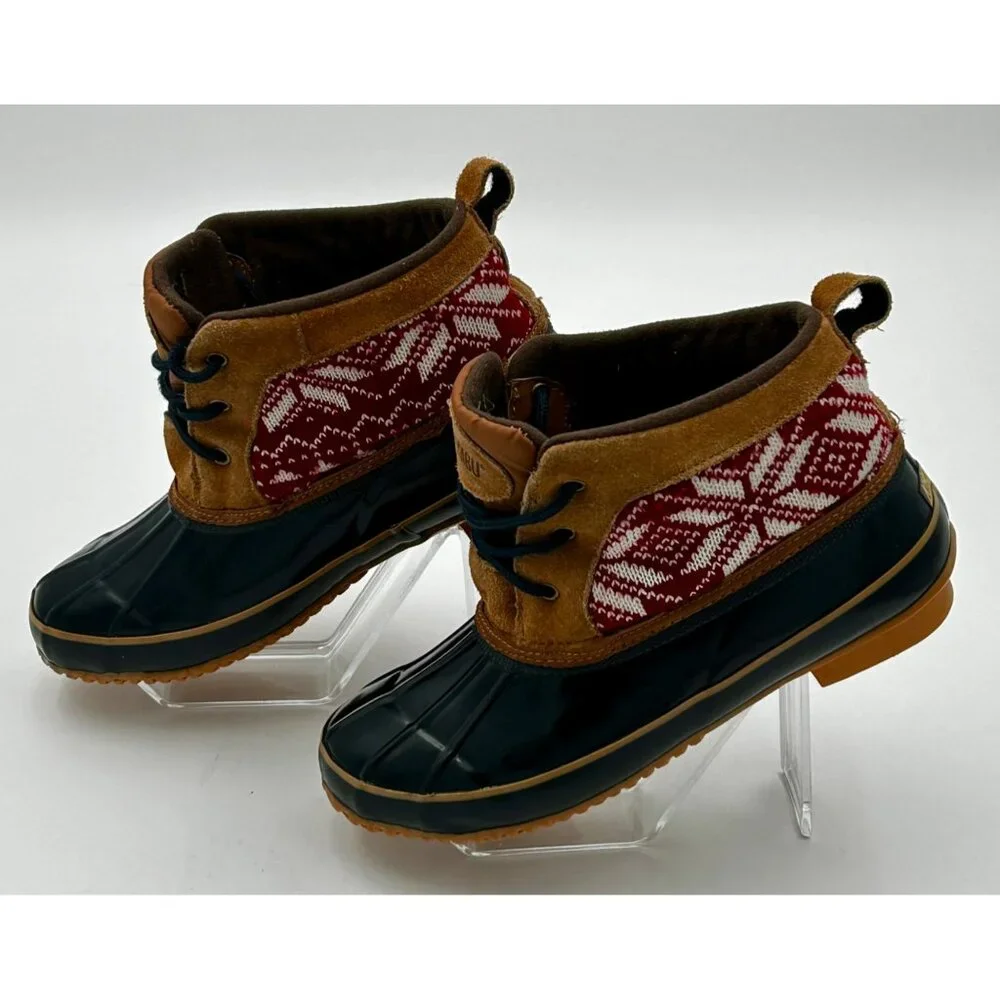 Khombu Helen Duck Boots Women's 8M Brown Black Red‎ Fair Isle Waterproof Winter
